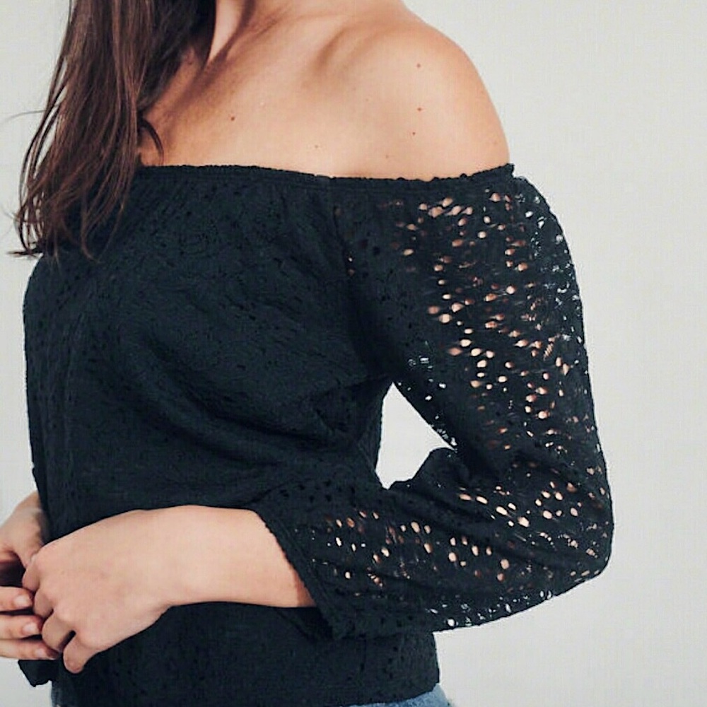 Hollister Off Shoulder Lace Long Sleeve Blouse See Through Sleeves